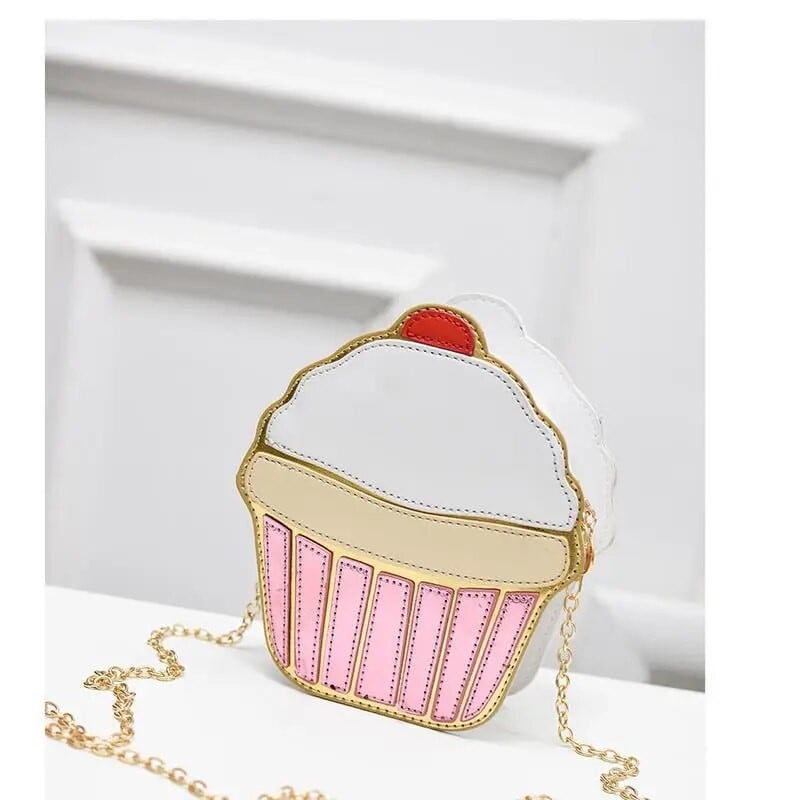 Ženska torba sa slatkim crtanim filmom Ice Cream Cupcake Shape Lady Mini Torba na rame Metalni lanac Mobilni ključevi Ženska torba preko ramena Messenger torba