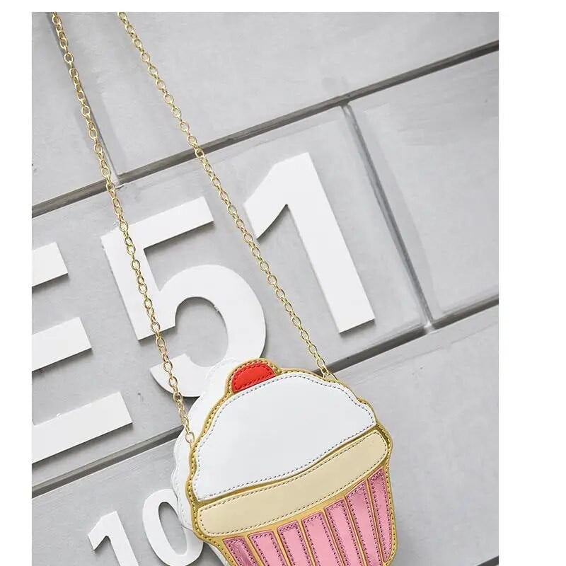 Ženska torba sa slatkim crtanim filmom Ice Cream Cupcake Shape Lady Mini Torba na rame Metalni lanac Mobilni ključevi Ženska torba preko ramena Messenger torba