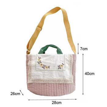 Hylhexyr Дамска малка ръчна чанта на цветя с форма на кофа Памучна чанта за през рамо Платнени чанти с голям капацитет Чанта за мама