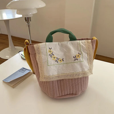 Hylhexyr Ženska mala cvjetna ručna torbica u obliku kante Torba od pamučne tkanine na rame Platnene torbe velikog kapaciteta Mommy Bag
