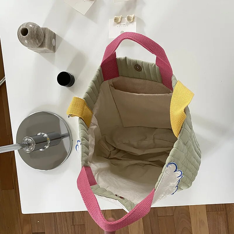 Hylhexyr Ženska mala cvjetna ručna torbica u obliku kante Torba od pamučne tkanine na rame Platnene torbe velikog kapaciteta Mommy Bag