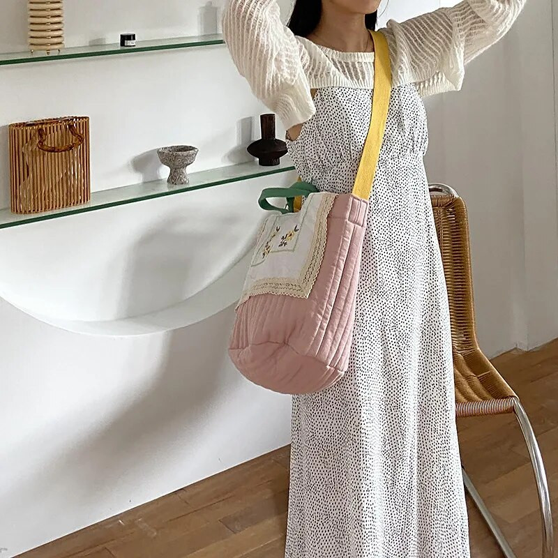 Hylhexyr Ženska mala cvjetna ručna torbica u obliku kante Torba od pamučne tkanine na rame Platnene torbe velikog kapaciteta Mommy Bag