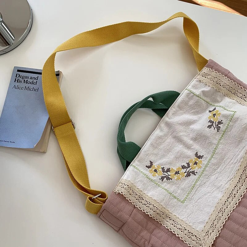 Hylhexyr Ženska mala cvjetna ručna torbica u obliku kante Torba od pamučne tkanine na rame Platnene torbe velikog kapaciteta Mommy Bag