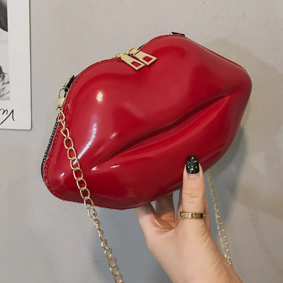 Lūpų formos PVC rankinės Tvirtas užtrauktuku pečių krepšys Crossbody Messenger telefonas monetų krepšys Vakaro sankabos Bolsas Feminina Saco