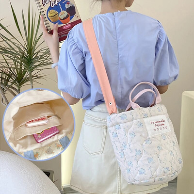 Hylhexyr pamučna i lanena prošivena pamučna torba na rame torba u obliku kante cvjetni fragmenti mamine torbe preko ramena