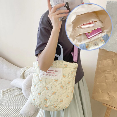 Hylhexyr pamučna i lanena prošivena pamučna torba na rame torba u obliku kante cvjetni fragmenti mamine torbe preko ramena