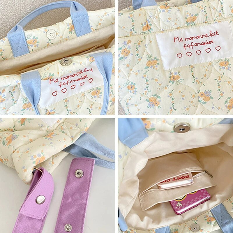 Hylhexyr pamučna i lanena prošivena pamučna torba na rame torba u obliku kante cvjetni fragmenti mamine torbe preko ramena