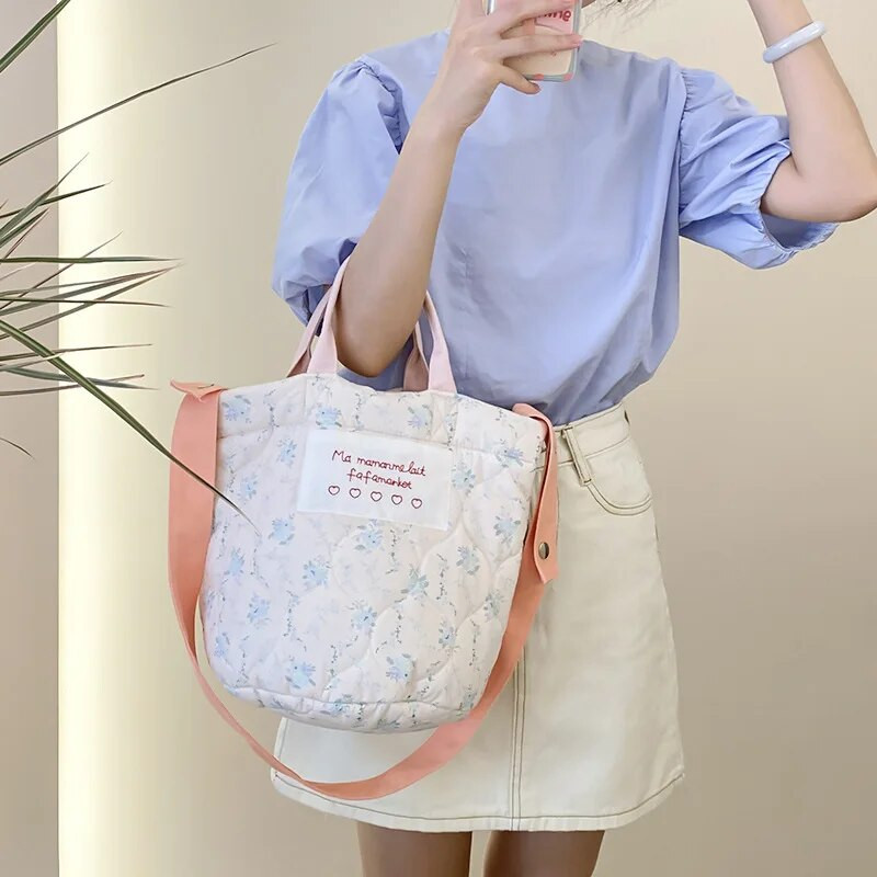 Hylhexyr pamučna i lanena prošivena pamučna torba na rame torba u obliku kante cvjetni fragmenti mamine torbe preko ramena