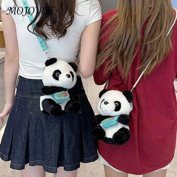 Γυναικεία θήκη κινητού τηλεφώνου με φερμουάρ Panda Furry Wallet Μαλακή βελούδινη τσάντα ώμου για κορίτσια Χειμερινή ζεστή τσάντα