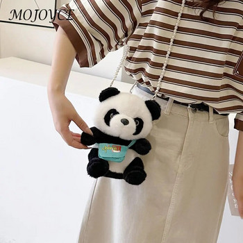 Γυναικεία θήκη κινητού τηλεφώνου με φερμουάρ Panda Furry Wallet Μαλακή βελούδινη τσάντα ώμου για κορίτσια Χειμερινή ζεστή τσάντα