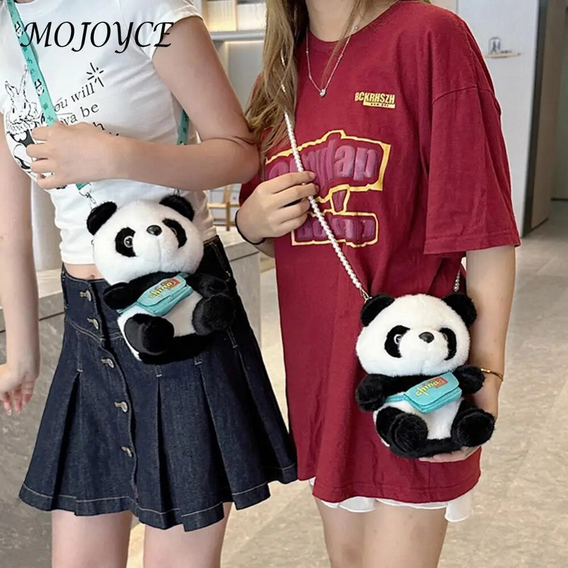 Ženska torbica za mobilni telefon s patentnim zatvaračem Panda krzneni novčanik Mekana plišana torba na rame Zimska topla torba za djevojčice