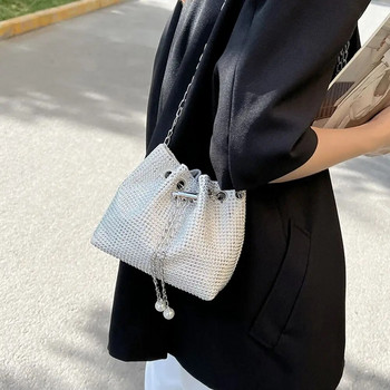 υφασμάτινη παγιέτα χιαστί τσάντα στρας Full Diamond γυναικείες τσάντες Chain Shoulder bag Γυναικεία τσάντα μικρή τσάντα κουβά