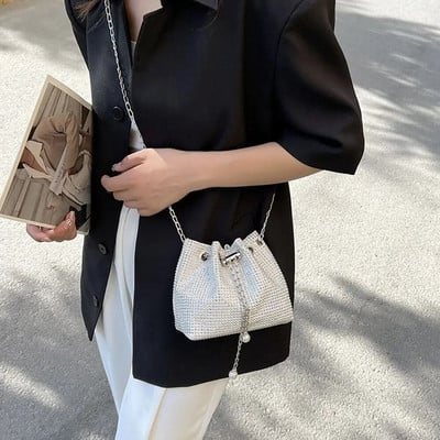 Audiniai blizgučiai Crossbody Krepšys Kalnų krištolas pilnas deimantinis Moteriškos rankinės Grandininis pečių krepšys Moteriška rankinė Mažas kibiras krepšys