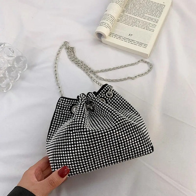 Audiniai blizgučiai Crossbody Krepšys Kalnų krištolas pilnas deimantinis Moteriškos rankinės Grandininis pečių krepšys Moteriška rankinė Mažas kibiras krepšys