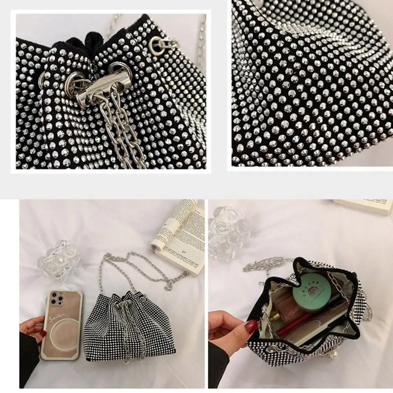 Audiniai blizgučiai Crossbody Krepšys Kalnų krištolas pilnas deimantinis Moteriškos rankinės Grandininis pečių krepšys Moteriška rankinė Mažas kibiras krepšys