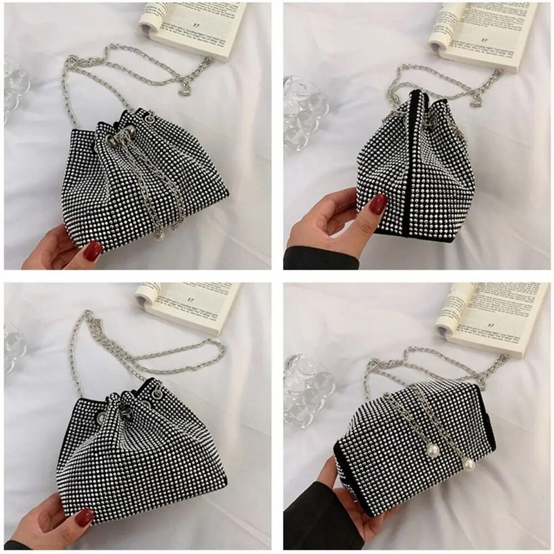 Audiniai blizgučiai Crossbody Krepšys Kalnų krištolas pilnas deimantinis Moteriškos rankinės Grandininis pečių krepšys Moteriška rankinė Mažas kibiras krepšys