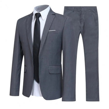Ανδρικό κοστούμι Groomsmen Regular Fit-Σμόκιν σακάκι+Παντελόνι Ανδρικό Σετ Κοστούμι Πέτο Επίσημο Κομψό Κουμπιά Τσέπες Μπλέιζερ Dating Blazer