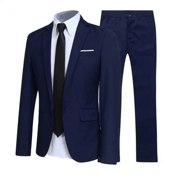 Ανδρικό κοστούμι Groomsmen Regular Fit-Σμόκιν σακάκι+Παντελόνι Ανδρικό Σετ Κοστούμι Πέτο Επίσημο Κομψό Κουμπιά Τσέπες Μπλέιζερ Dating Blazer