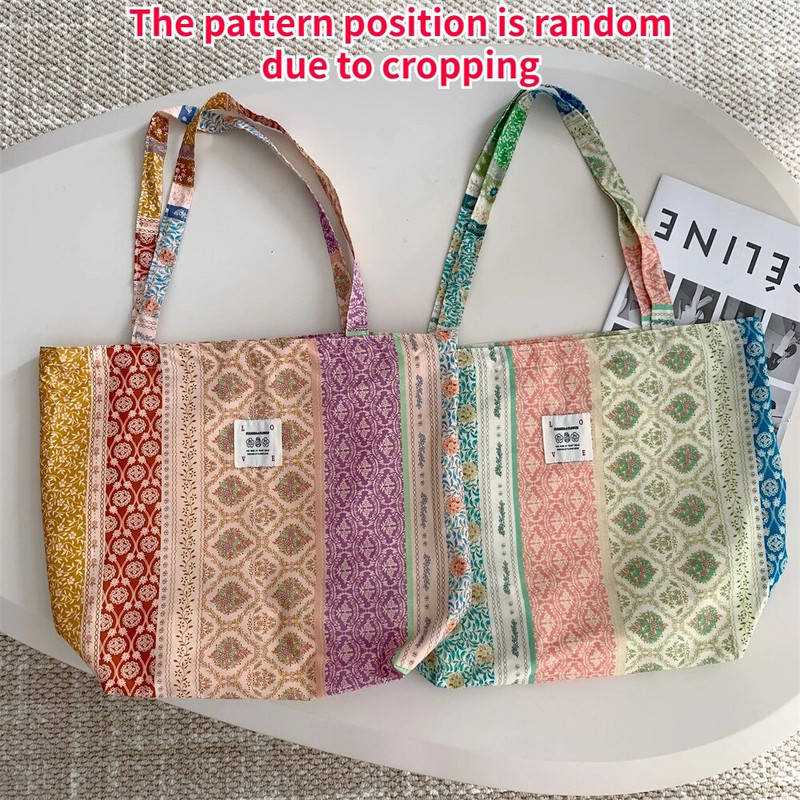 Vintage cvjetna ženska torba za plažu Mekana tkanina velikog kapaciteta Ženske torbe na rame Prijenosne ženske putne torbe