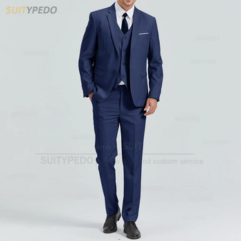 Κλασικά κοστούμια για άντρες Slim Fit Formal 2 κουμπιά Blazer γιλέκο παντελόνι 3 τεμαχίων Wedding tuxedo για άνδρες Μόδα ανδρικό σετ