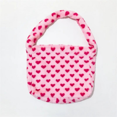 Νέα Fashion Sweet Pink Heart Print Λούτρινη τσάντα tote για γυναίκες Τσάντα ώμου μεγάλης χωρητικότητας Φορητή τσάντα αγορών Σχολική τσάντα