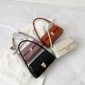 Krokodillimustriga mood naiste õlakott Lihtne ühevärviline kaenlaaluse kott, vabaaja PU-nahast naiste väikesed ruudukujulised käekotid