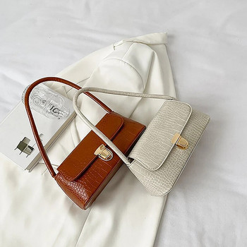 Γυναικεία τσάντα ώμου μόδας με μοτίβο κροκόδειλου Απλή μονόχρωμη τσάντα μασχάλης Casual PU Δερμάτινη θηλυκές μικρές τετράγωνες τσάντες
