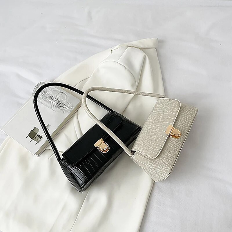 Krokodillimustriga mood naiste õlakott Lihtne ühevärviline kaenlaaluse kott, vabaaja PU-nahast naiste väikesed ruudukujulised käekotid