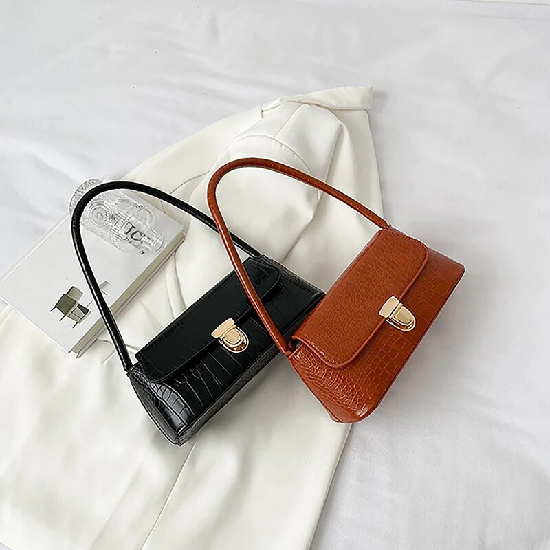 Krokodillimustriga mood naiste õlakott Lihtne ühevärviline kaenlaaluse kott, vabaaja PU-nahast naiste väikesed ruudukujulised käekotid