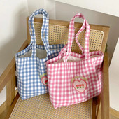 Lihtne ruuduline naiste õlakotid vabaaja lõuendist naiste kandekott Käekotid retro disainiga naiste suure mahutavusega ostukott