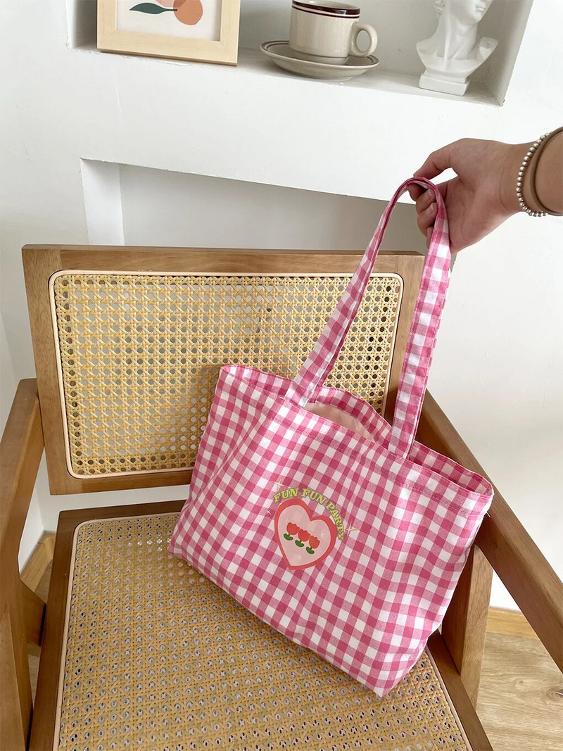 Lihtne ruuduline naiste õlakotid vabaaja lõuendist naiste kandekott Käekotid retro disainiga naiste suure mahutavusega ostukott