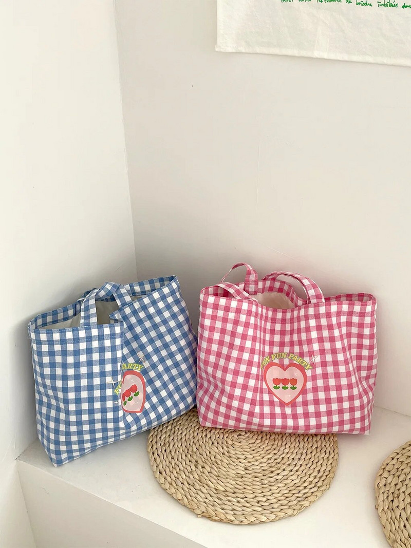 Lihtne ruuduline naiste õlakotid vabaaja lõuendist naiste kandekott Käekotid retro disainiga naiste suure mahutavusega ostukott