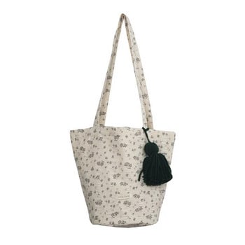 Ретро дамска чанта през рамо тип кофа с цветя Дамски пазарски чанти с голям капацитет Ежедневни дамски чанти с висулка с пискюли