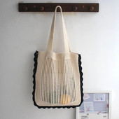 Hylhexyr Ins Lovely Beach Tote šuplja mrežasta pletena torba na rame Jednostavna pamučna ručna torba Retro vunene torbe za djevojke