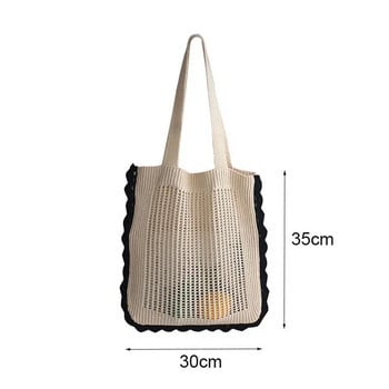 Hylhexyr Ins Lovely Beach Tote Hollow Mesh Плетена чанта за през рамо Проста памучна дамска чанта Ретро вълнени чанти за момичета