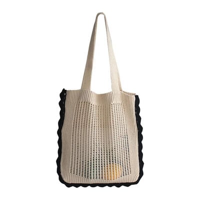 Hylhexyr Ins Lovely Beach Tote šuplja mrežasta pletena torba na rame Jednostavna pamučna ručna torba Retro vunene torbe za djevojke