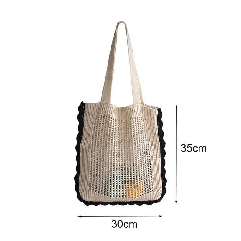 Hylhexyr Ins Lovely Beach Tote šuplja mrežasta pletena torba na rame Jednostavna pamučna ručna torba Retro vunene torbe za djevojke