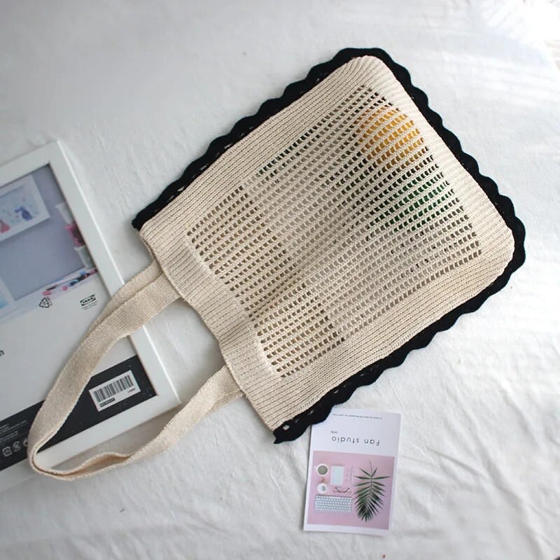 Hylhexyr Ins Lovely Beach Tote šuplja mrežasta pletena torba na rame Jednostavna pamučna ručna torba Retro vunene torbe za djevojke