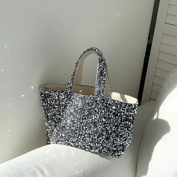 LEFTSIDE Големи дамски чанти за подмишници с пайети 2023 г. Луксозни дизайнерски корейски модни парти чанти Shopper Пазаруване Чанта за рамо