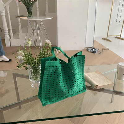 Hylhexyr Hollow Out γυναικείες τσάντες 2022 Καλοκαιρινή υφασμένη τσάντα παραλίας Μονόχρωμες μονόχρωμες casual tote τσάντες για γυναίκες