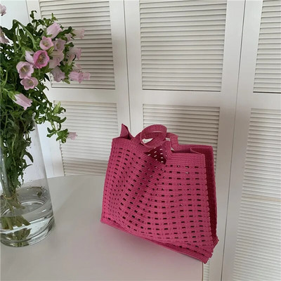 Hylhexyr Hollow Out γυναικείες τσάντες 2022 Καλοκαιρινή υφασμένη τσάντα παραλίας Μονόχρωμες μονόχρωμες casual tote τσάντες για γυναίκες