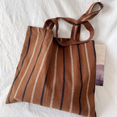 Vintage narančaste prugaste ženske torbe na rame Retro pamučna lanena torba za kupnju Velika ležerna torbica Ženske torbice od tankog platna