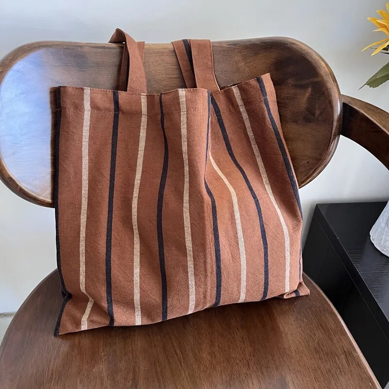 Vintage narančaste prugaste ženske torbe na rame Retro pamučna lanena torba za kupnju Velika ležerna torbica Ženske torbice od tankog platna