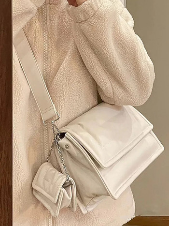 Мека кожена чанта за жени Диагонална напречна чанта Конци за шиене Подмишници Голям капацитет Fashinablel чанта Изпратете малка чанта