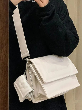 Мека кожена чанта за жени Диагонална напречна чанта Конци за шиене Подмишници Голям капацитет Fashinablel чанта Изпратете малка чанта