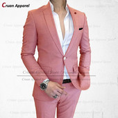 2022 m. prekės ženklo elegantiški rožiniai kostiumai vyrams, ploni vestuviniai jaunikiai, smokingai, nauji oficialaus verslo išleistuvių vakarienės kelnės, 2 vnt.