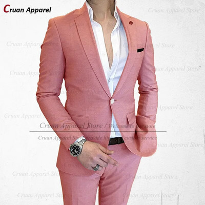 2022 m. prekės ženklo elegantiški rožiniai kostiumai vyrams, ploni vestuviniai jaunikiai, smokingai, nauji oficialaus verslo išleistuvių vakarienės kelnės, 2 vnt.