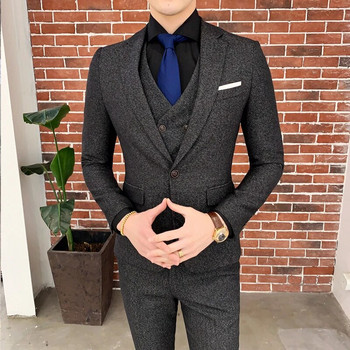 Υψηλής ποιότητας (Blazer + Γιλέκο + Παντελόνι) Ανδρικό Ιταλικό Στιλ Κομψή μόδα Απλό Business Casual Gentleman κοστούμι τριών τεμαχίων