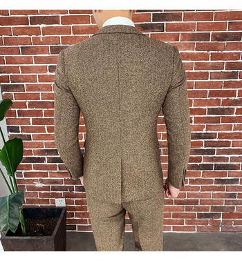 Υψηλής ποιότητας (Blazer + Γιλέκο + Παντελόνι) Ανδρικό Ιταλικό Στιλ Κομψή μόδα Απλό Business Casual Gentleman κοστούμι τριών τεμαχίων