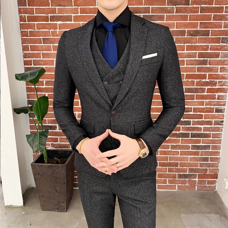 Visokokvalitetno (Blazer + prsluk + hlače) muško talijansko elegantno modno jednostavno poslovno ležerno trodijelno odijelo